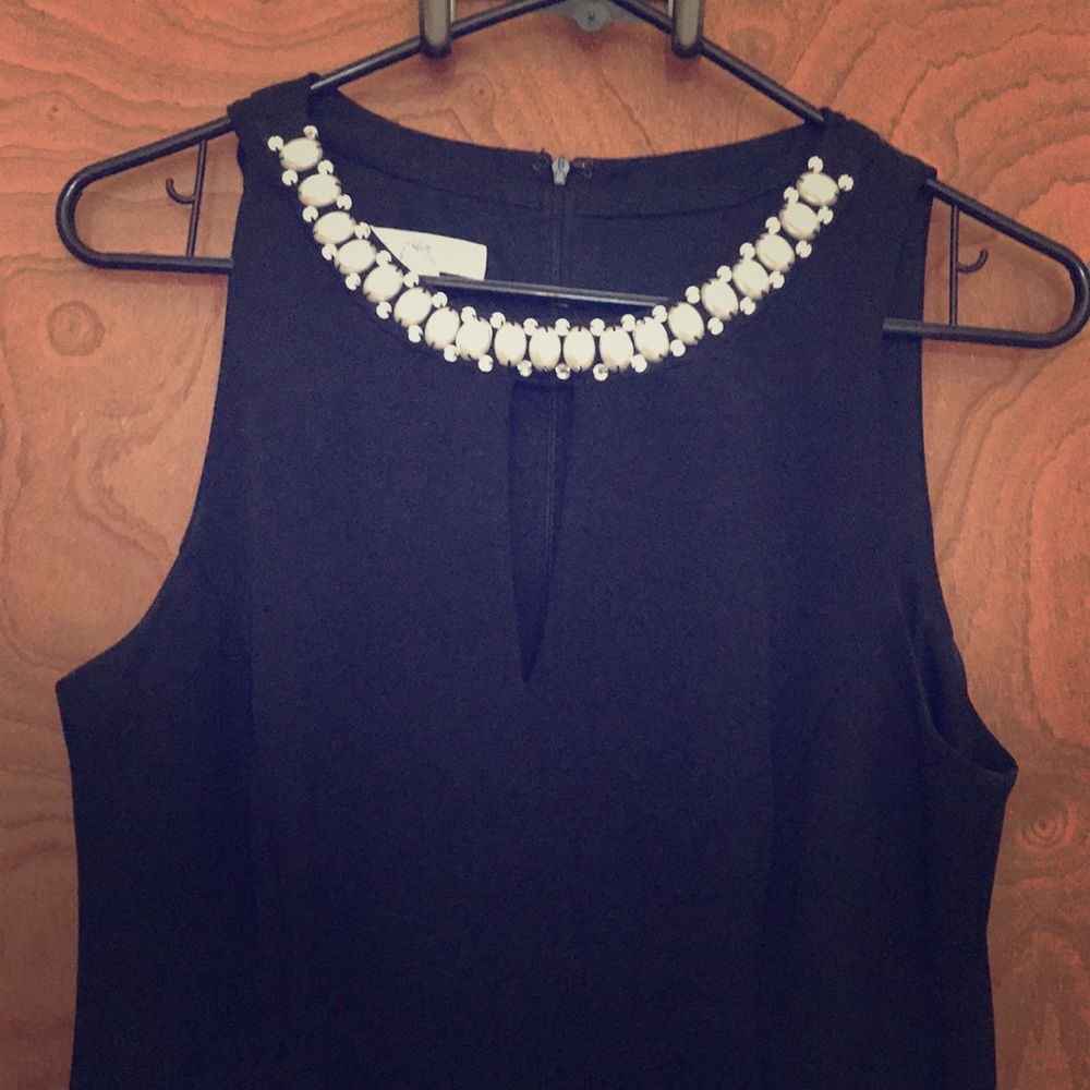 Midi black dress with embellished neckline